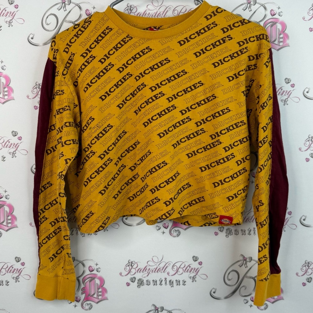 Dickies cropped long sleeve Mustard and Burgundy wine red Logo Sweatshirt